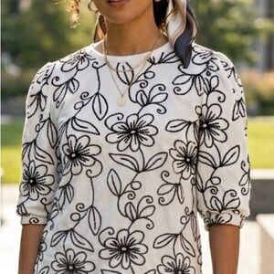 Black and White Floral Blouse Size Medium - Like New!